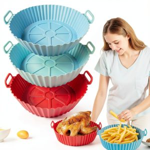 Air Fryer Silicone Liners 3 Pack 8 Inch Reusable Baking Basket-0