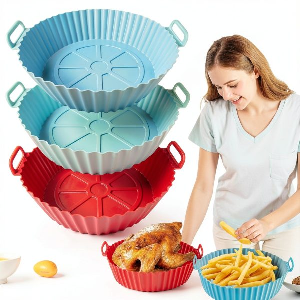 Air Fryer Silicone Liners 3 Pack 8 Inch Reusable Baking Basket-0