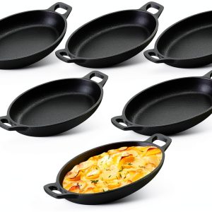 Mifoci Oval Cast Iron Skillet Set 6pcs Baking Pan Black 7.1x4.7-0