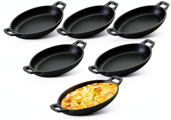 Mifoci Oval Cast Iron Skillet Set 6pcs Baking Pan Black 7.1x4.7-0